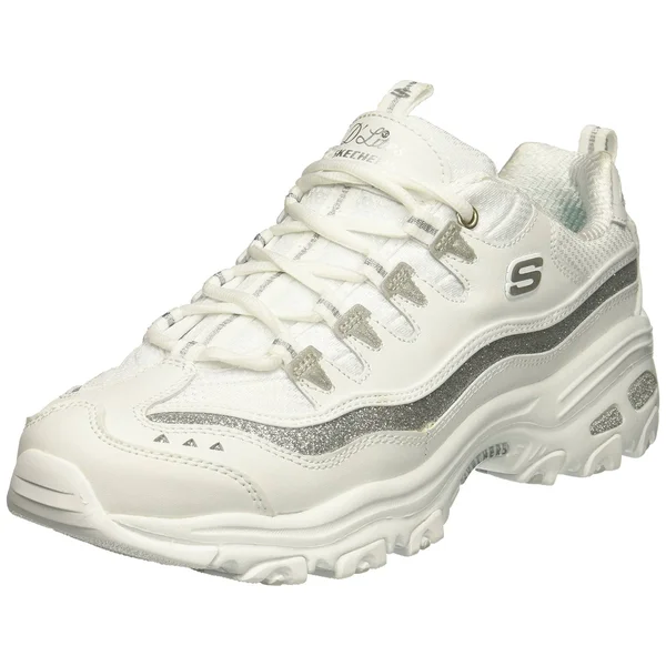 Skechers Women's D&Lites Now and Then Sneaker, Size: 9, White/Silver