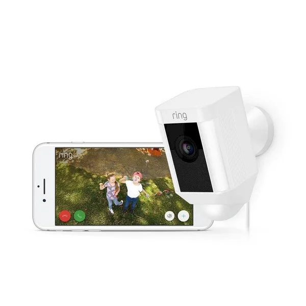 Ring Spotlight Cam Wired Outdoor Rectangle Security Camera, White (3-Pack)