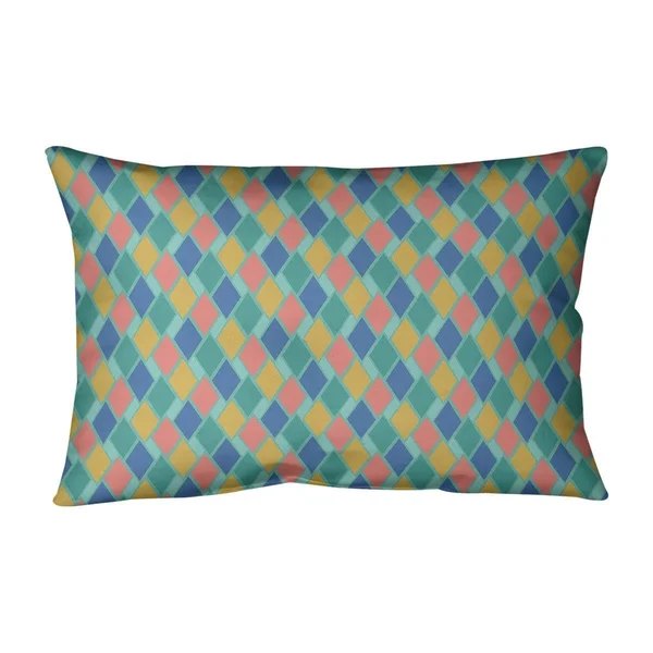 ArtVerse Retro Diamonds Lumbar Pillow - Green Multicolor - Linen