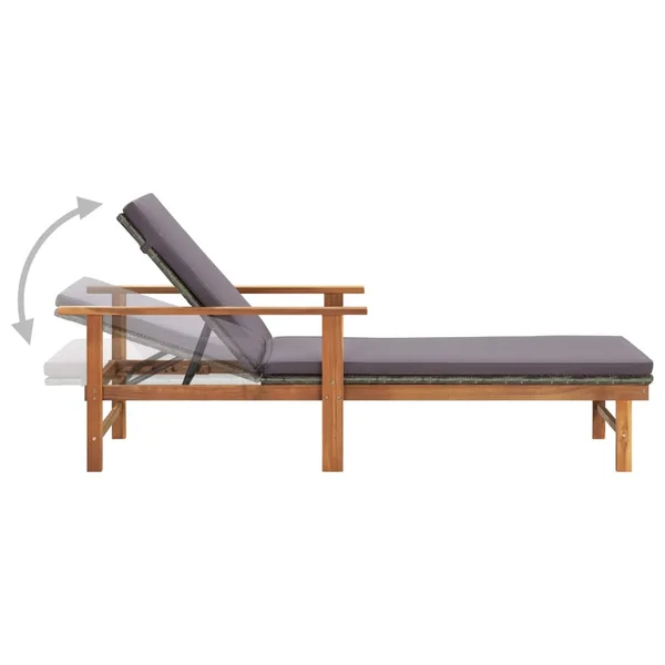 vidaXL Sun Lounger with Cushion Poly Rattan and Solid Acacia Wood Gray
