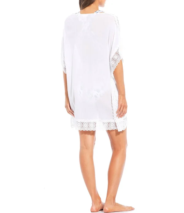 La Blanca Island Fare Short Sleeve Tunic Cover-Up (White) Women's Swimwear