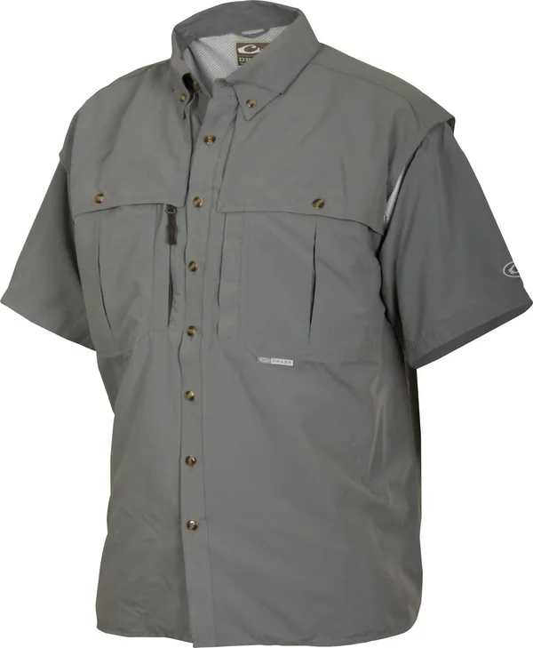 Drake Waterfowl Solid Wingshooter&s Short Sleeve Shirt - Steel Blue- Medium