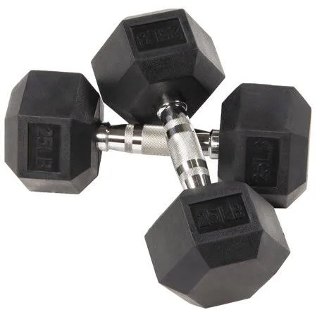 Balancefrom Rubber Encased Hex Dumbbells, 25 lbs Pair