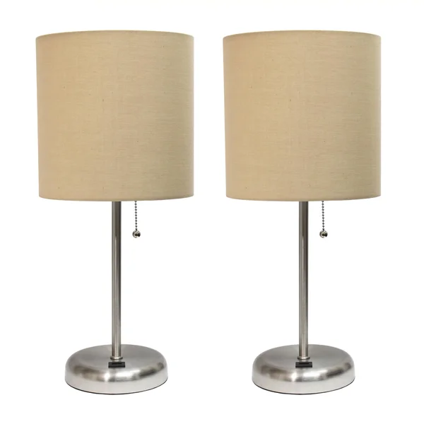 Limelights Stick Lamp with USB Charging Port and Fabric Shade 2 Pack Set, Tan