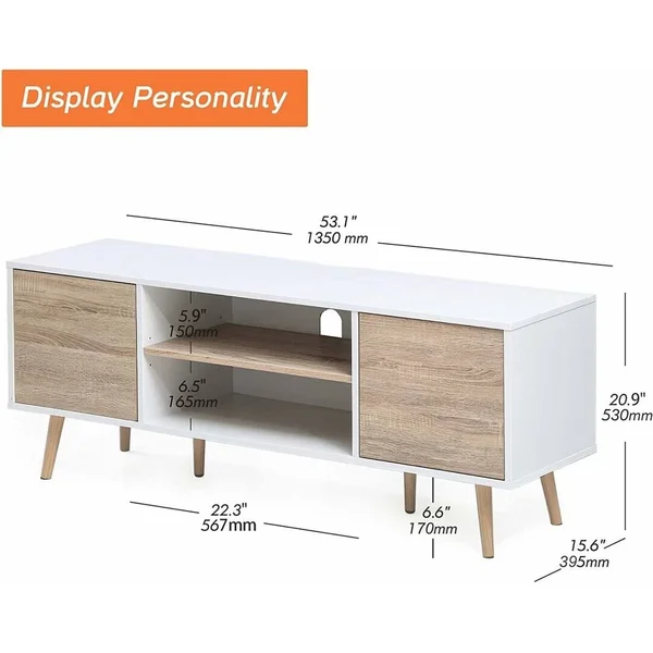 TV Stand for 60 inch TV Entertainment Center, white & Oak-53 inch - 59x22