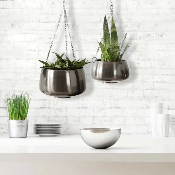 Kate and Laurel Marquez Hanging Planter Set - 2 Piece - Pewter