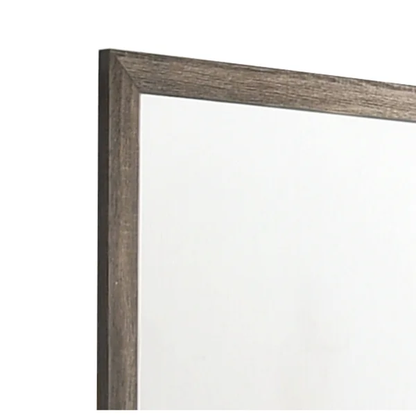 Rectangular Wood Encased Dresser Top Mirror, Oak Brown and Silver