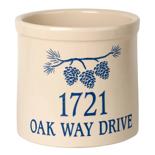 Personalized Pine Bough 2 Gallon Stoneware Crock - Blue, 9.75" x 9.75" x 9"