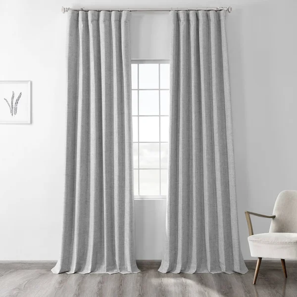 Exclusive Fabrics Vintage Thermal Cross Linen Weave Max Blackout Curtain - 50 x 108 - Millennial Grey