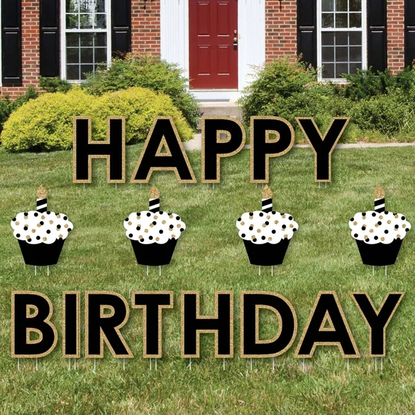 Adult Happy Birthday - Gold - Yard Sign Outdoor Lawn Decorations - Happy Birthday Yard Signs, 14.5 inches x 19 inches