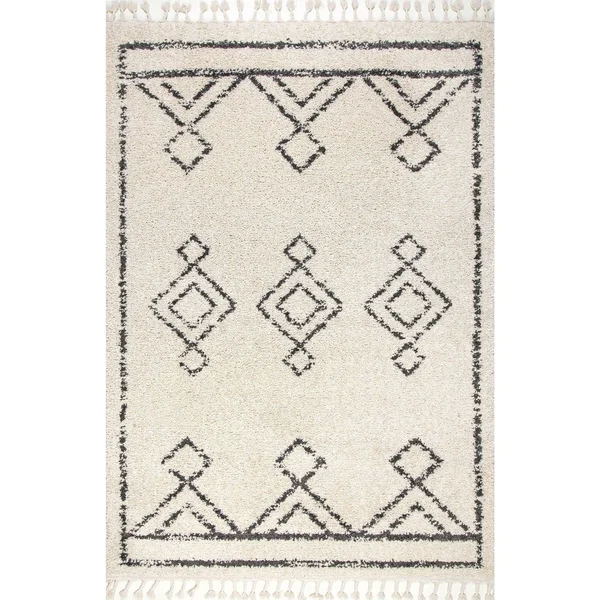 nuLOOM Mackie Moroccan Diamond Tassel Shag Runner Rug, 2& 8x22 x 8&, Off White