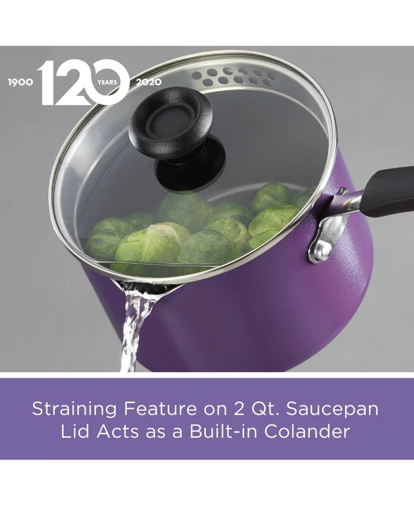 Farberware Easy Clean Dishwasher Safe Aluminum Nonstick 12-Piece Cookware Set Purple