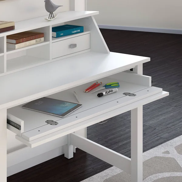 Bush Furniture Broadview Computer Desk With 2 Drawer Pedestal And Organizer, Pure White