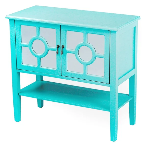 Heather Ann 2-Door Console Cabinet with Mirror Insert and Bottom Shelf Turquoise