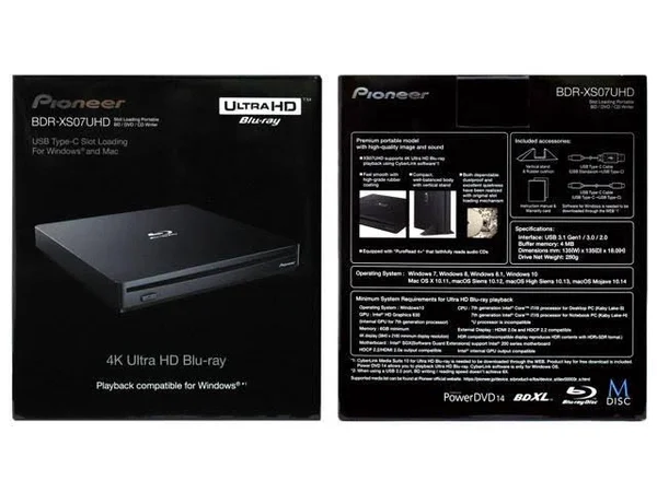 Pioneer BDR-XS07UHD Portable 6X Ultra HD 4K Blu-Ray Burner External Drive Bundle with Cyberlink Software Download Installation C