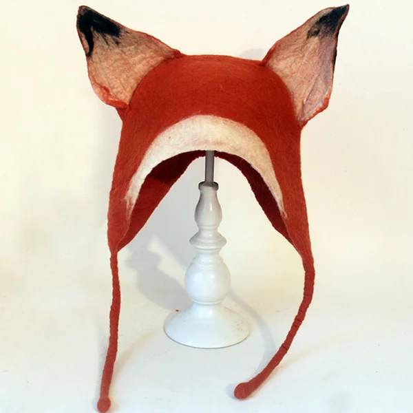 Fox Hat, Fox Hoodies, Design Hats, Winter Autumn Wool Beret Cap, Handmande Hat, Animal Hat