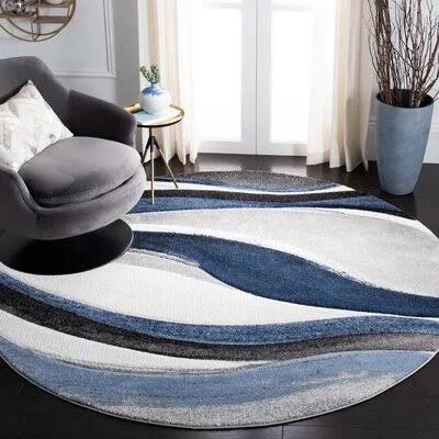 Tornillo Abstract Gray/Blue Area Rug Orren Ellis Rug Size: Round 6&7x22