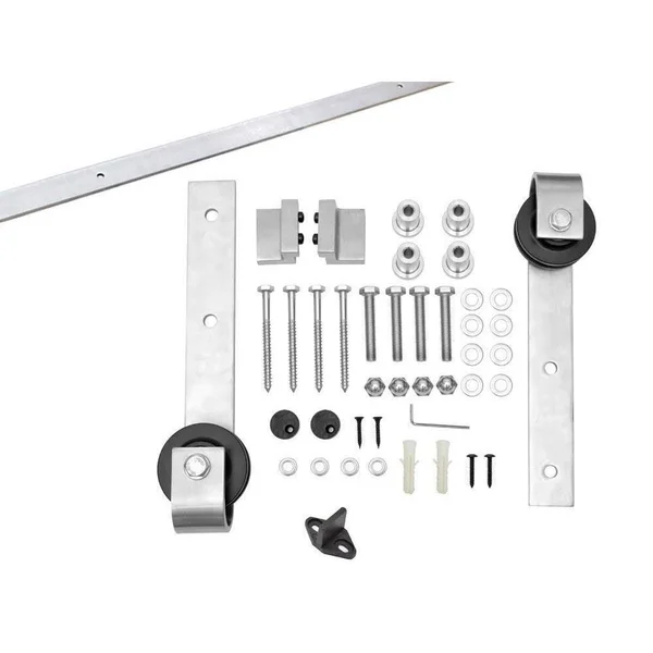 CALHOME 24 in. x 84 in. Z Bar Espresso Stained Solid Knotty Pine Wood Interior Sliding Barn Door with Sliding Hardware Kit, Brow