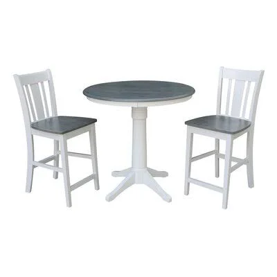3 - Piece Counter Height Rubberwood Solid Wood Dining Set Red Barrel Studio Table Top Color: Heather Gray, Table Base Color: Whi