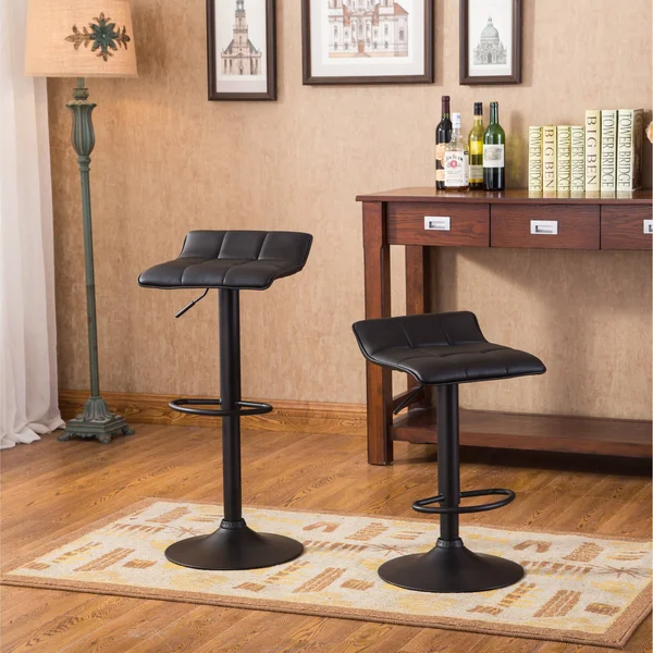 Roundhill Furniture Belham Black Round Top with Black Leg & Base Metal Bar Table & 2 Swivel Black Bonded Leather Adjusta