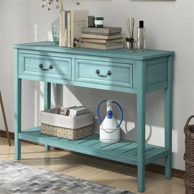 39'' Modern Console Table Sofa Table for Living Room with 2 Drawers and 1 Shelf - Navy Rosecliff Heights Color: Light Green