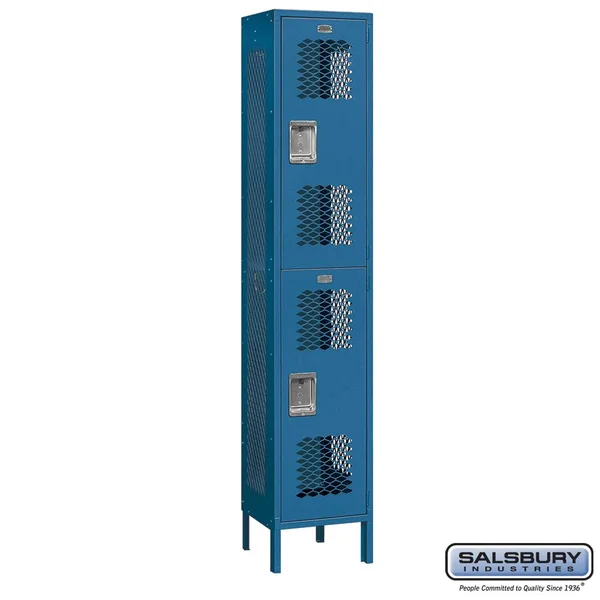 Salsbury Industries Extra Wide Vented Metal Locker - Double Tier - 1 Wide - 6 Feet High - 15 Inches Deep - Blue - Assembled