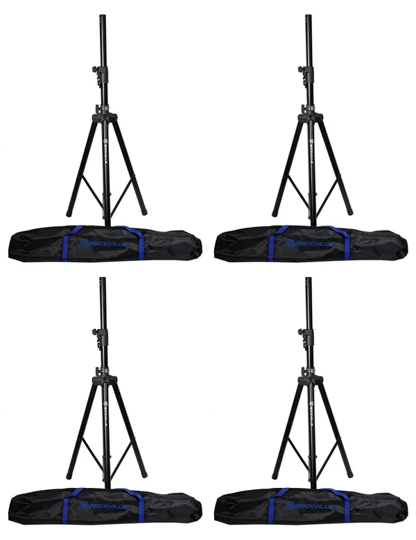 4 Rockville DJ PA Tripod Speaker Stands+Bags, Hydraulic Air Auto Lift RVSS4AB