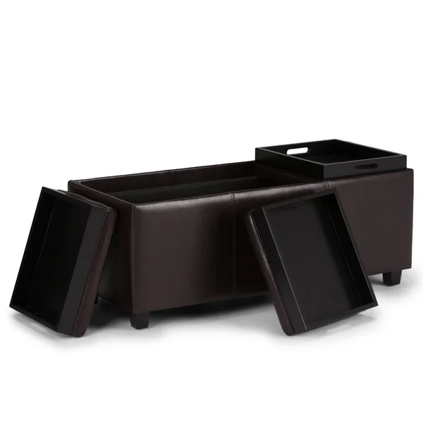 WYNDENHALL Franklin 42 inch Wide Contemporary Rectangle Storage Ottoman Faux Air Leather (Chocolate Brown)