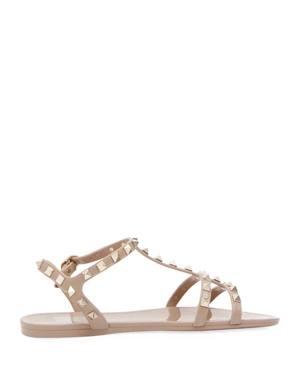 Valentino Garavani Rockstud Jelly Flat Gladiator Sandals, Poudre, Women's, 35EU, Sandals Gladiator Sandals
