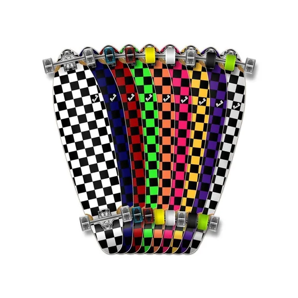 Yocaher Kicktail Longboard Complete - Checker Blue - White