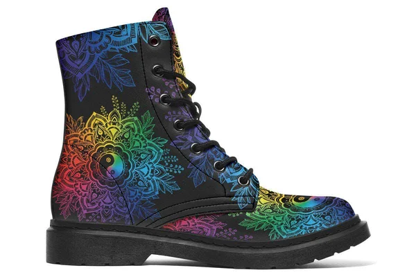 Colorful Yin Yang Boots, Black Mandala Vegan Boots, YesWeVibe Men's Boots, Black Sole, US 12, EU46