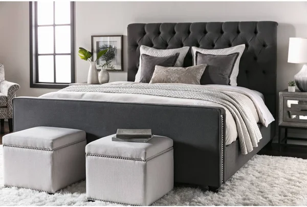 Upholstered Bed - California King Upholstered Bed Panel Bed Traditional, Leighton - Grey - Fabric - 78.7x22W x 95.7x22D x 58.7x2