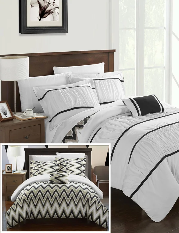 Chic Home Bella 4 Piece Comforter Set Reversible Bedding White, King