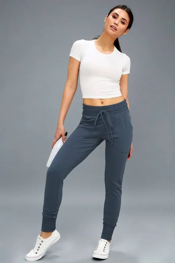 Free People Sunny Skinny Sweat Pants - Womens OB7685954005 Slate