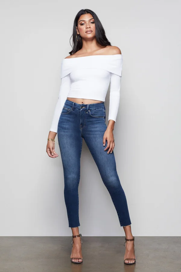 Good American Women's Good Waist Crop Raw Edge Jeans