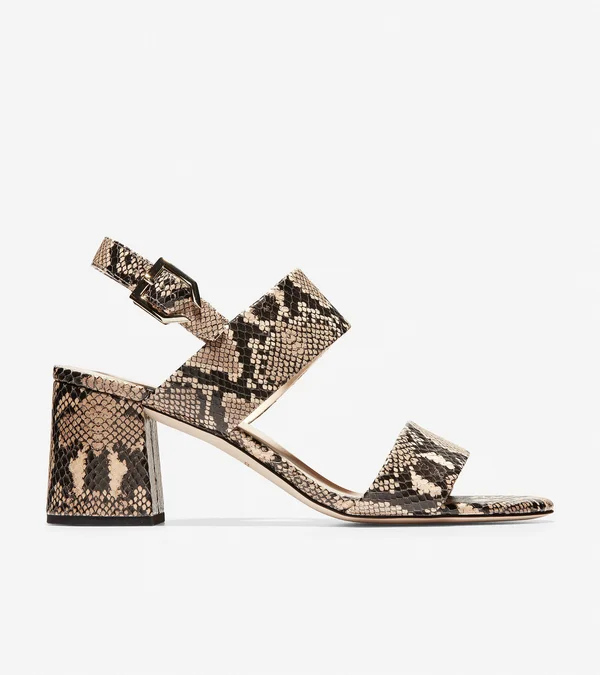 Cole Haan Womens Avani City Leather Snake Print Heel Sandals