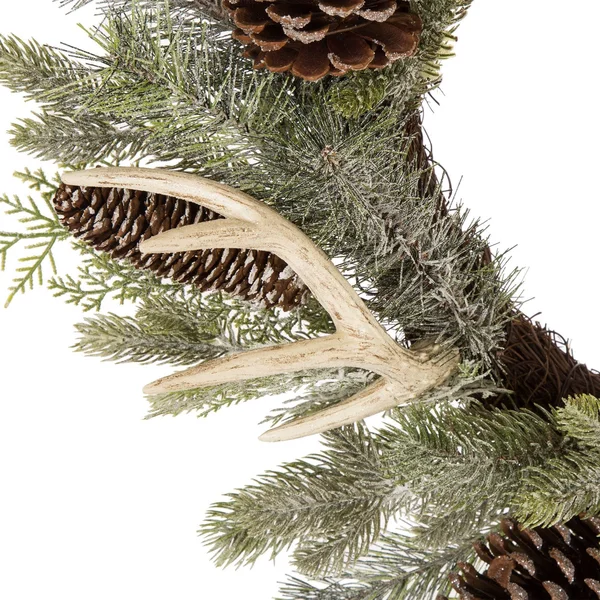 Glitzhome 24x22D Flocked Pinecone Antler Wreath