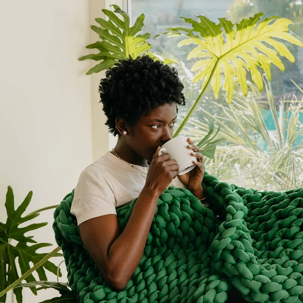 Nuzzie Knit Weighted Blanket. Sleep Deeper & Relieve Anxiety - King 25lbs - Cactus