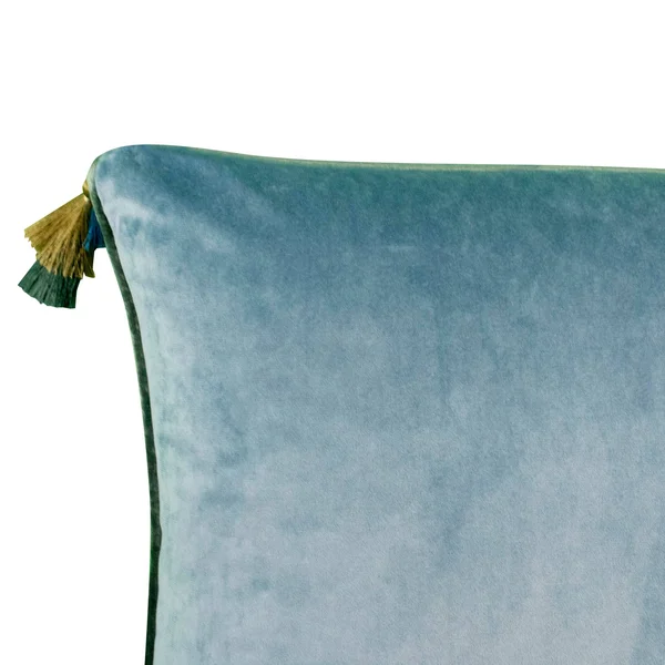 Edie at Home Velvet Reversible Tassel Decorative Pillow, Tigerlily/Marigold - Blue