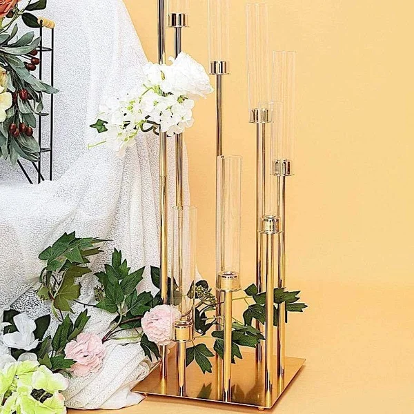 Gold 42 in Tall Candelabra Candle Holder Centerpiece with Glass