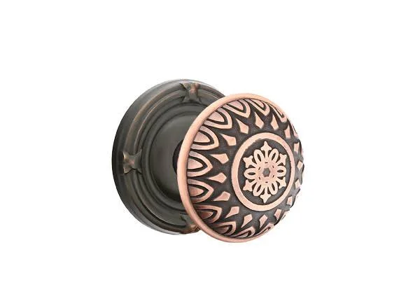 Emtek Lancaster Knob w/ Ribbon & Reed Rosette Passage Set Unlacquered Brass