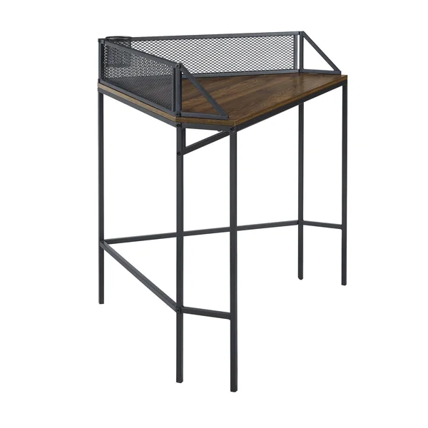 Miro Urban Industrial Corner Desk with Pen Storage Brown - Saracina Home