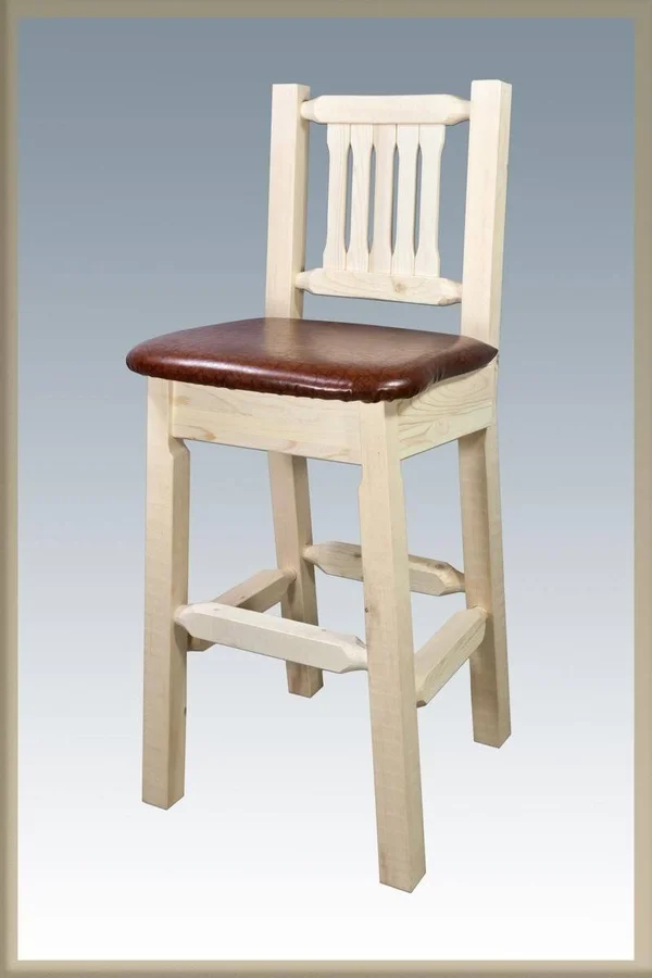 Montana Woodworks Glacier Country Collection Wood Barstool w/ BACK, Upholstered Seat Chestnut