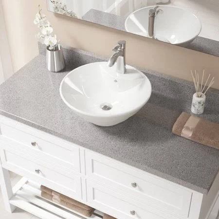 Mr Direct Vitreous China Circular Vessel Bathroom Sink with Faucet and Overflow, 725
