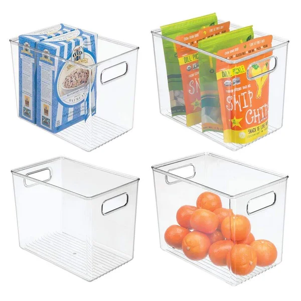 mDesign Deep Plastic Food Storage Container Bin with Handles - for Kitchen - Pantry, Cabinet, Fridge/Freezer - Slim Organizer for