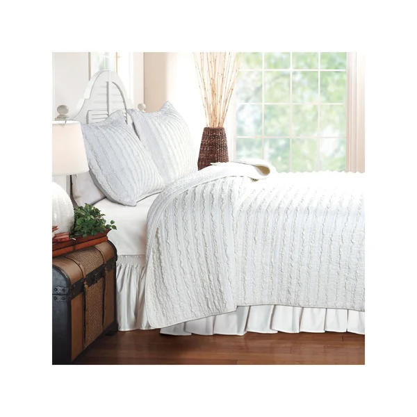 Greenland Home Ruffled Quilt Set, Twin, White