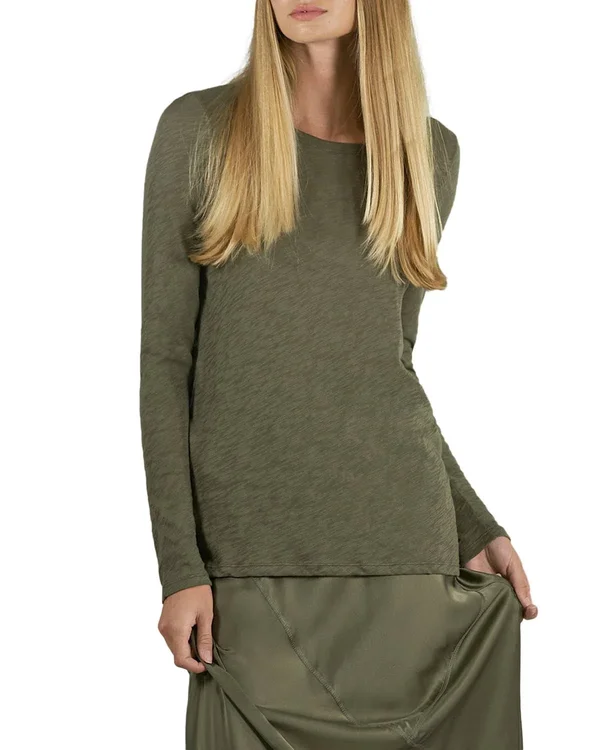 ATM Anthony Thomas Melillo, Slub Jersey Long Sleeve Destroyed Wash Tee - Army, Xs, Green
