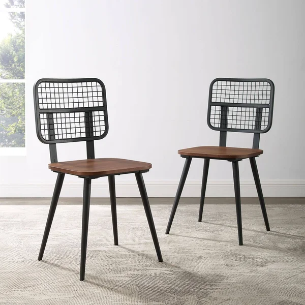 Walker Edison Industrial Mesh Back Dining Chair Dark Walnut (Set of 2)