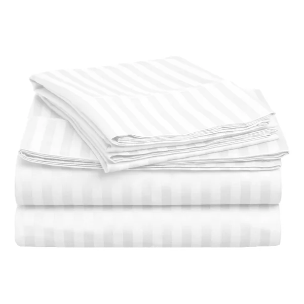 Superior 400 Thread Count Deep Pocket Stripe Cotton Sateen Sheet Set (King - White)