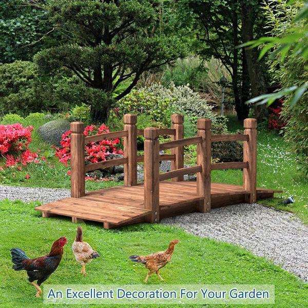 Costway 5& Wooden Bridge Stained Finish Decorative Solid Wood Garden Pond Arch Walkway